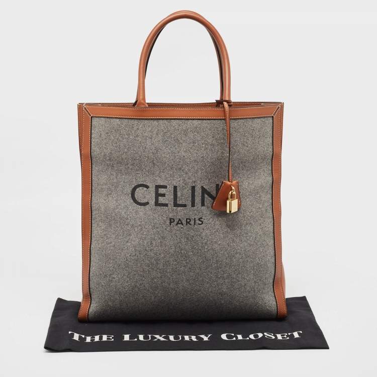 Pre Owned Celine Brown/Grey Wool Large Vertical Cabas Tote