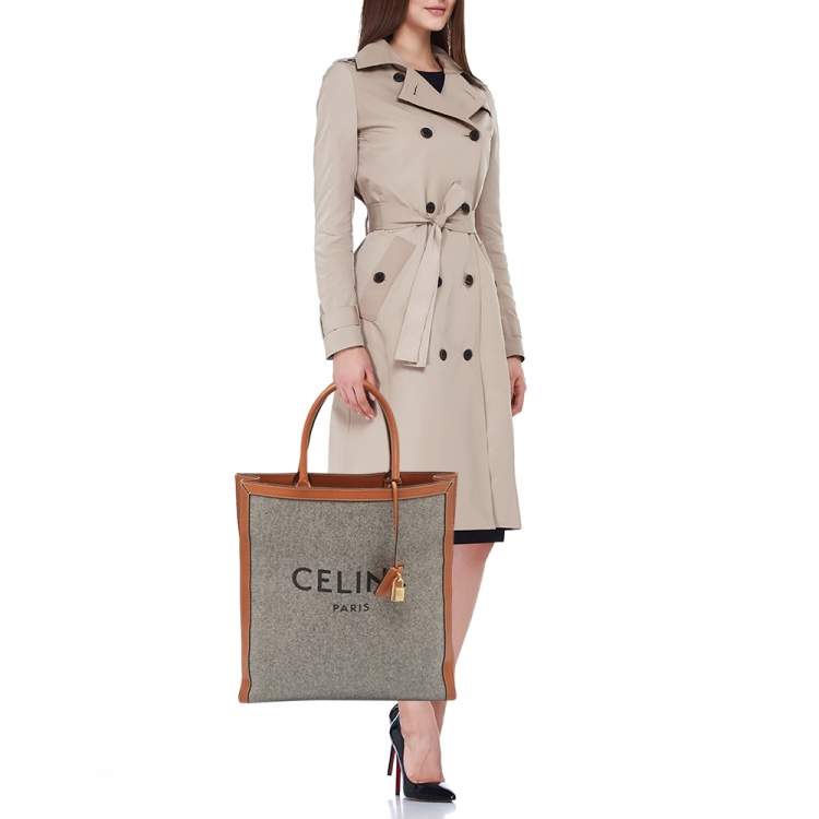 Pre Owned Celine Brown/Grey Wool Large Vertical Cabas Tote