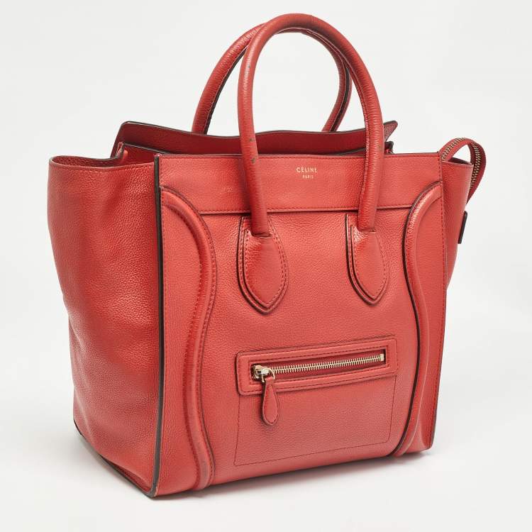 Pre Owned Celine Red Leather Mini Luggage Tote