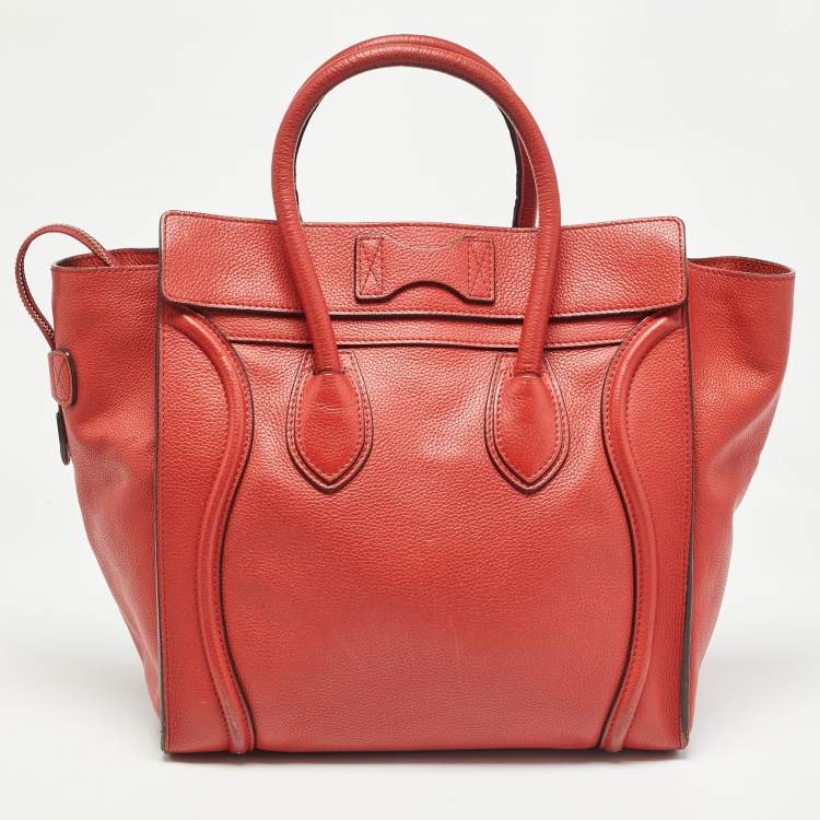 Pre Owned Celine Red Leather Mini Luggage Tote