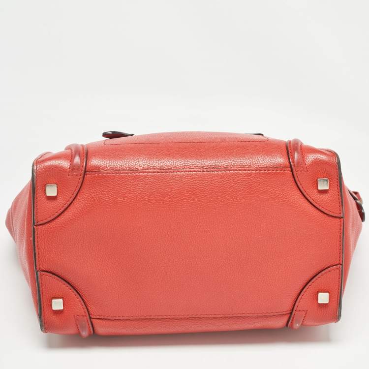 Pre Owned Celine Red Leather Mini Luggage Tote