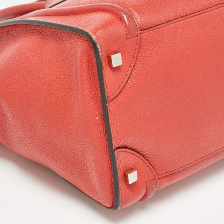 Pre Owned Celine Red Leather Mini Luggage Tote