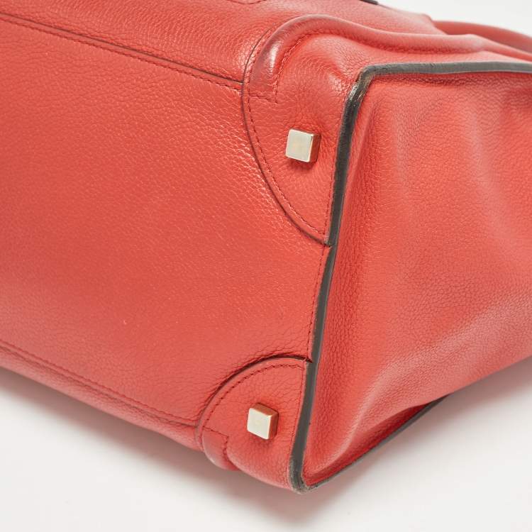 Pre Owned Celine Red Leather Mini Luggage Tote