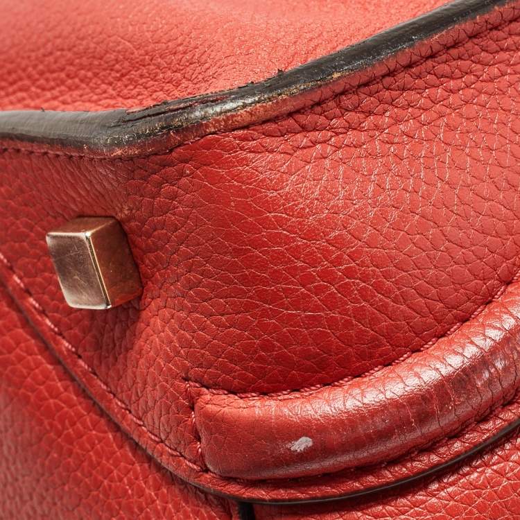 Pre Owned Celine Red Leather Mini Luggage Tote