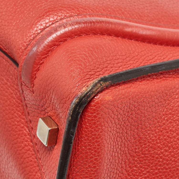 Pre Owned Celine Red Leather Mini Luggage Tote