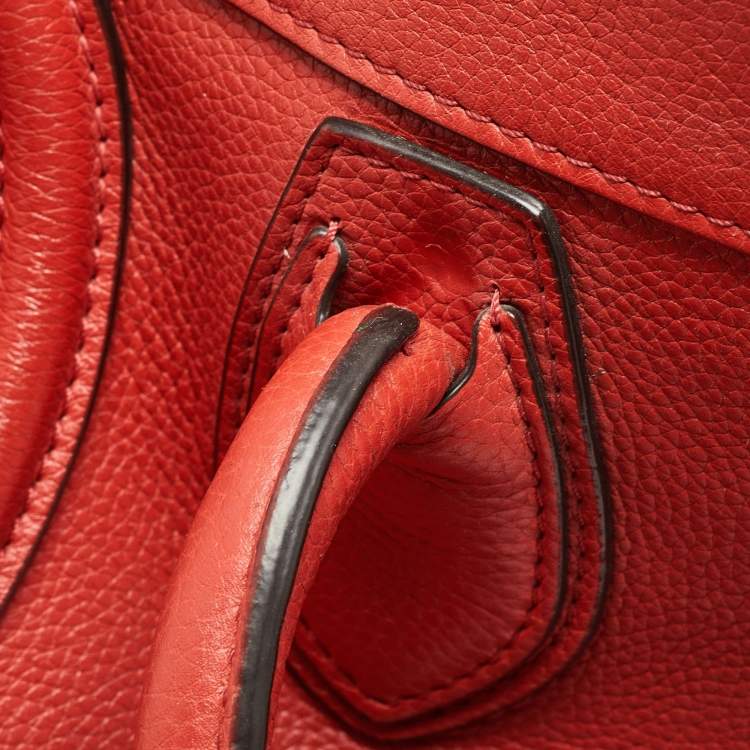 Pre Owned Celine Red Leather Mini Luggage Tote