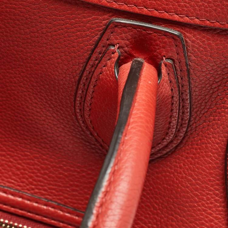 Pre Owned Celine Red Leather Mini Luggage Tote
