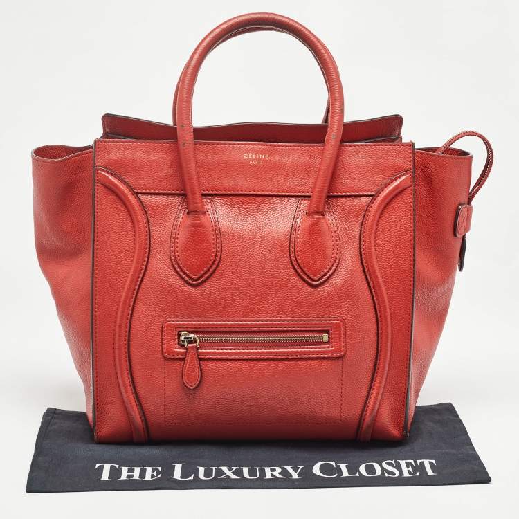 Pre Owned Celine Red Leather Mini Luggage Tote