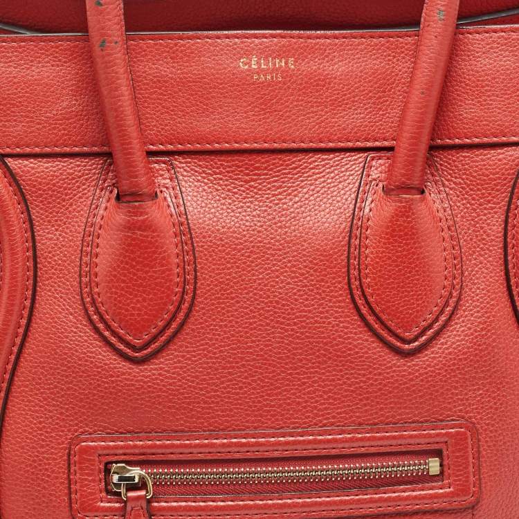 Pre Owned Celine Red Leather Mini Luggage Tote