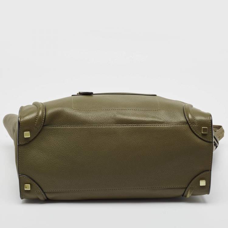 Pre Owned Celine Olive Green Leather Shoulder Luggage Tote