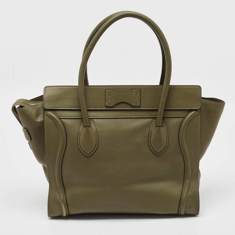 Pre Owned Celine Olive Green Leather Shoulder Luggage Tote