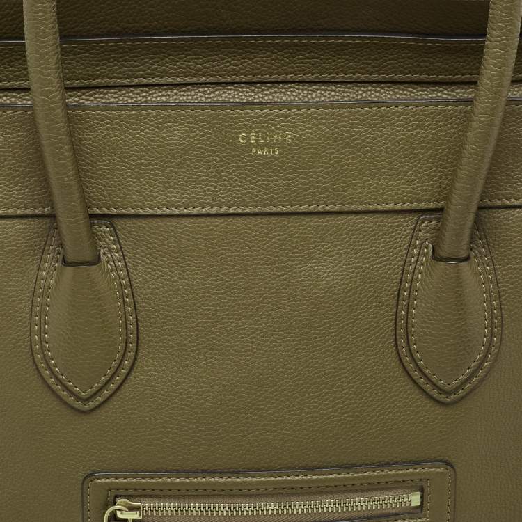 Pre Owned Celine Olive Green Leather Shoulder Luggage Tote