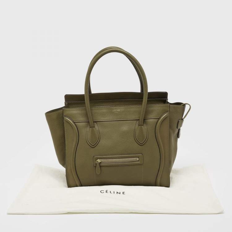 Pre Owned Celine Olive Green Leather Shoulder Luggage Tote