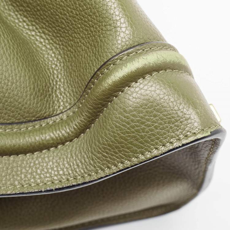 Pre Owned Celine Olive Green Leather Shoulder Luggage Tote