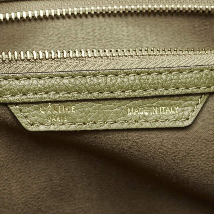 Pre Owned Celine Olive Green Leather Shoulder Luggage Tote