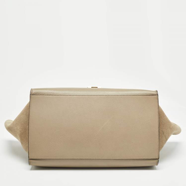 Pre Owned Celine Beige Leather, Suede and Python Medium Trapeze Bag