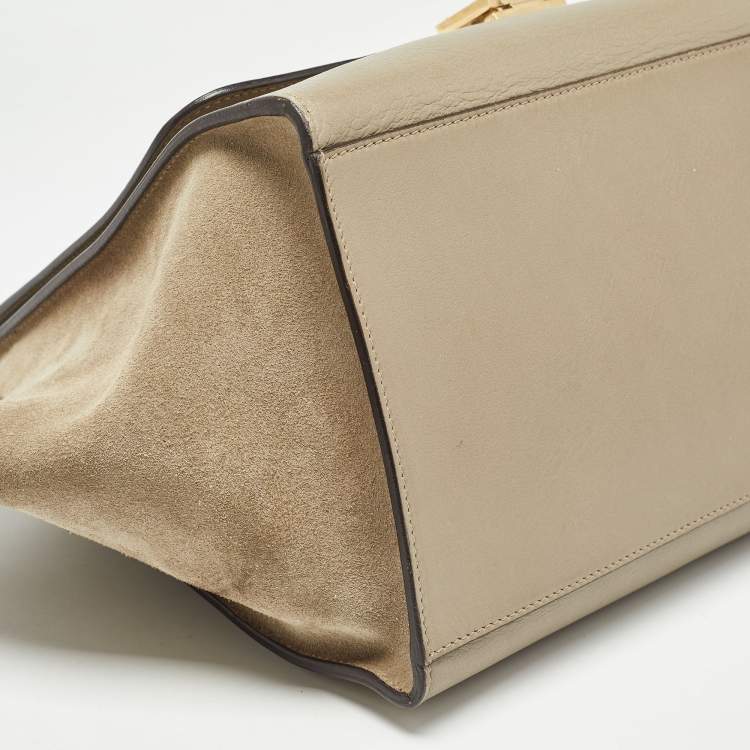 Pre Owned Celine Beige Leather, Suede and Python Medium Trapeze Bag