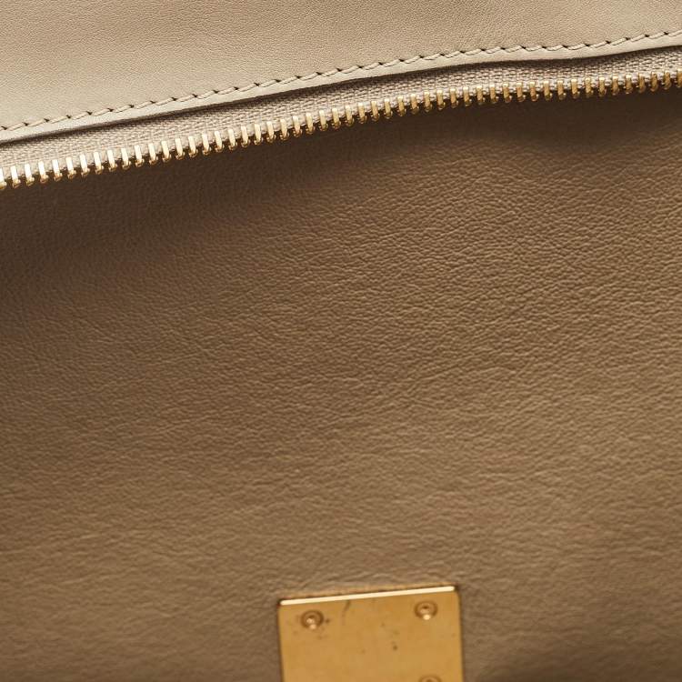 Pre Owned Celine Beige Leather, Suede and Python Medium Trapeze Bag