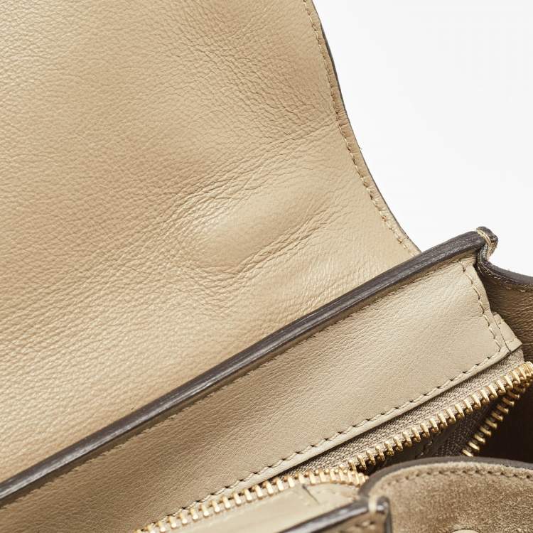 Pre Owned Celine Beige Leather, Suede and Python Medium Trapeze Bag