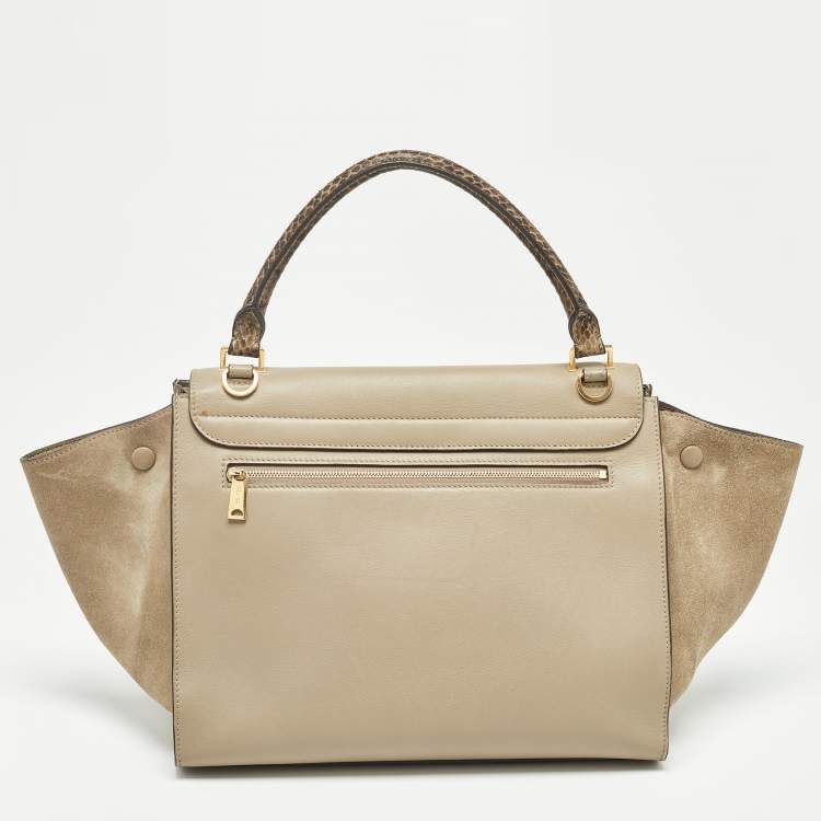 Pre Owned Celine Beige Leather, Suede and Python Medium Trapeze Bag