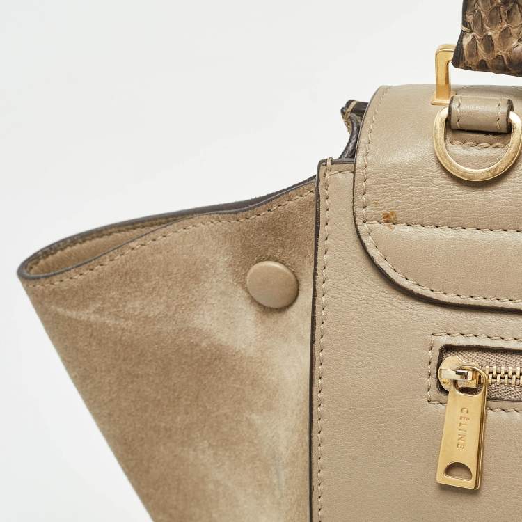 Pre Owned Celine Beige Leather, Suede and Python Medium Trapeze Bag