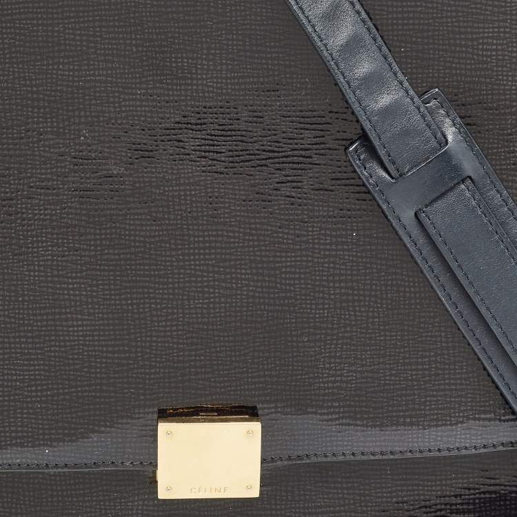 Pre Owned Celine Black Patent Leather and Suede Medium Trapeze Top Handle Bag