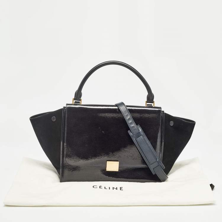 Pre Owned Celine Black Patent Leather and Suede Medium Trapeze Top Handle Bag
