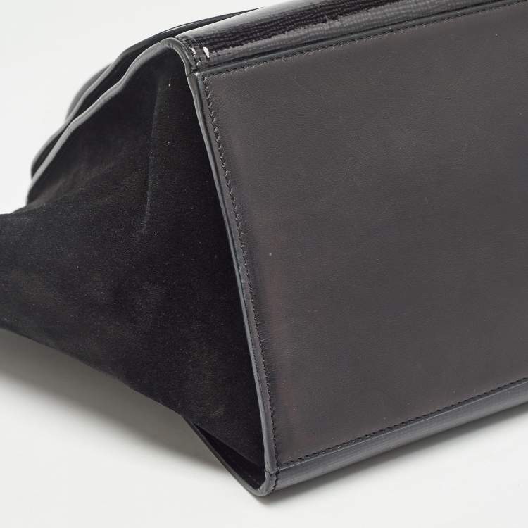 Pre Owned Celine Black Patent Leather and Suede Medium Trapeze Top Handle Bag
