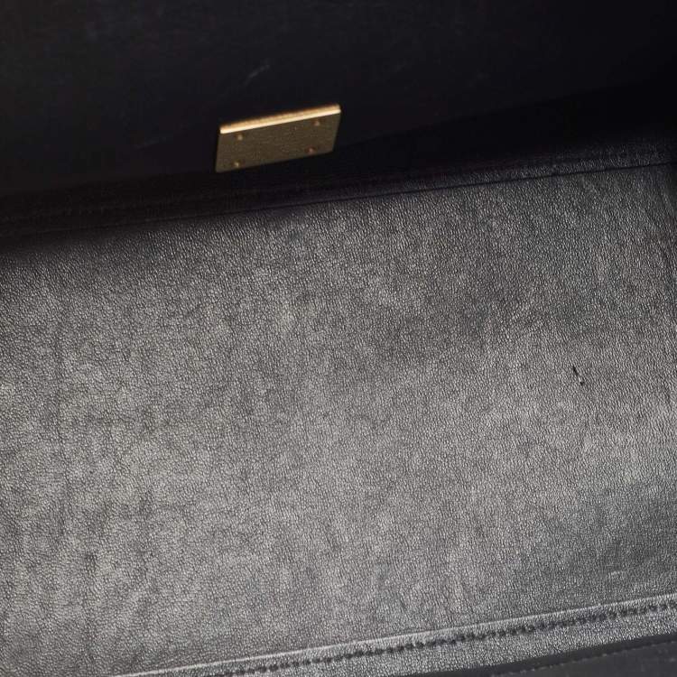 Pre Owned Celine Black Patent Leather and Suede Medium Trapeze Top Handle Bag