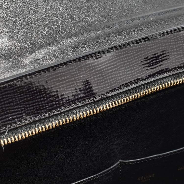 Pre Owned Celine Black Patent Leather and Suede Medium Trapeze Top Handle Bag