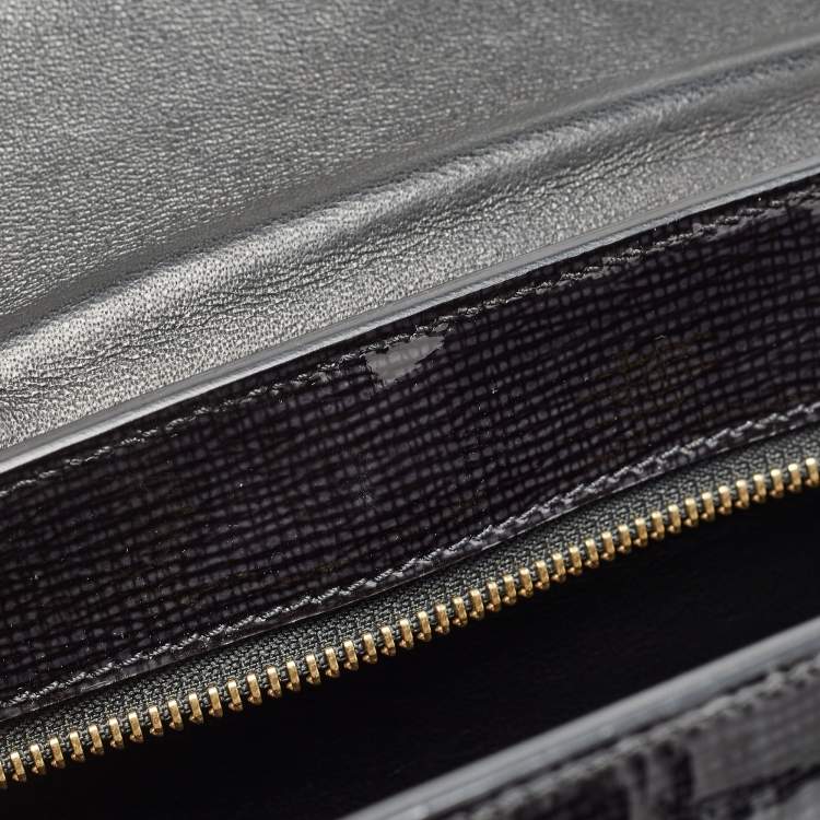 Pre Owned Celine Black Patent Leather and Suede Medium Trapeze Top Handle Bag