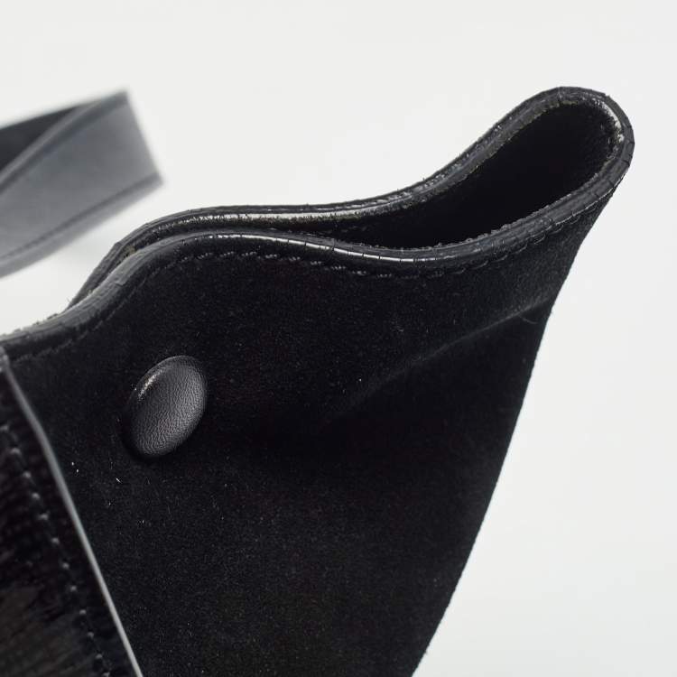 Pre Owned Celine Black Patent Leather and Suede Medium Trapeze Top Handle Bag