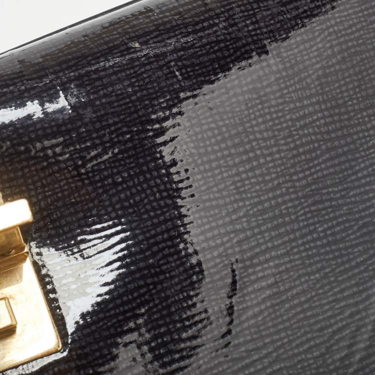 Pre Owned Celine Black Patent Leather and Suede Medium Trapeze Top Handle Bag