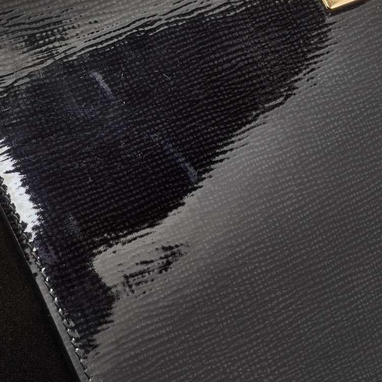 Pre Owned Celine Black Patent Leather and Suede Medium Trapeze Top Handle Bag