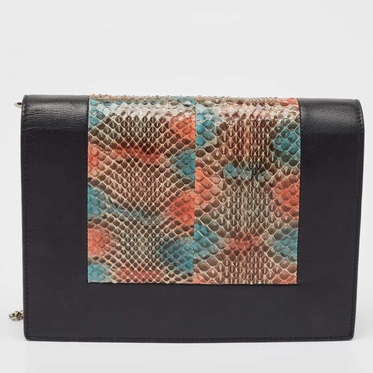 Pre Owned Celine Multicolor Snakeskin and Leather Frame Chain Clutch