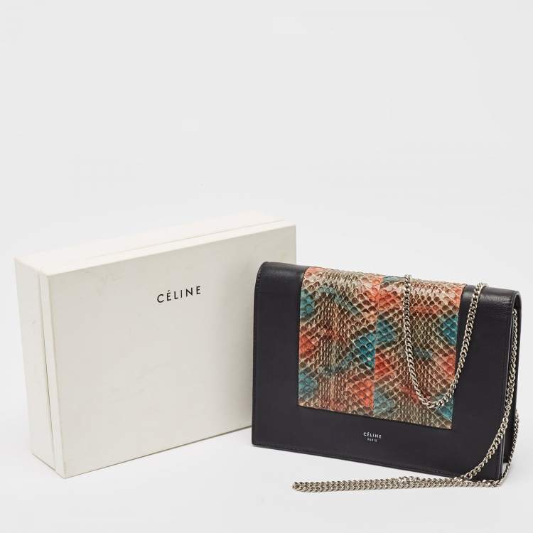 Pre Owned Celine Multicolor Snakeskin and Leather Frame Chain Clutch
