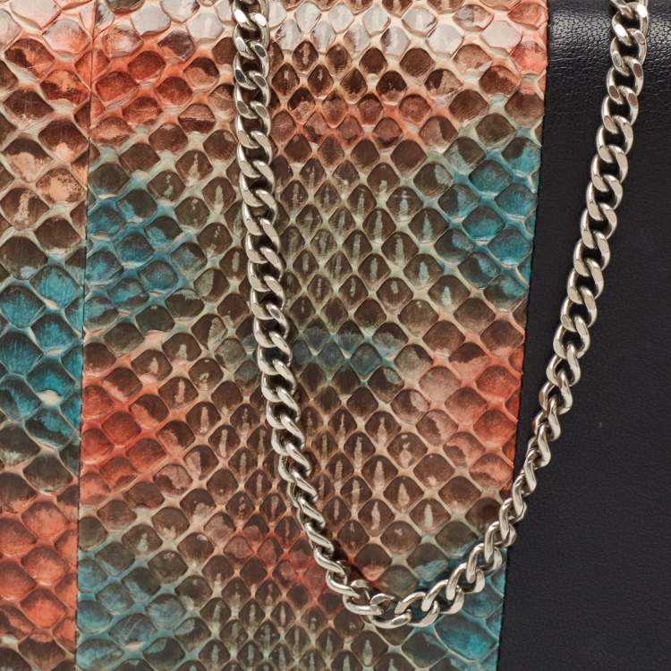 Pre Owned Celine Multicolor Snakeskin and Leather Frame Chain Clutch