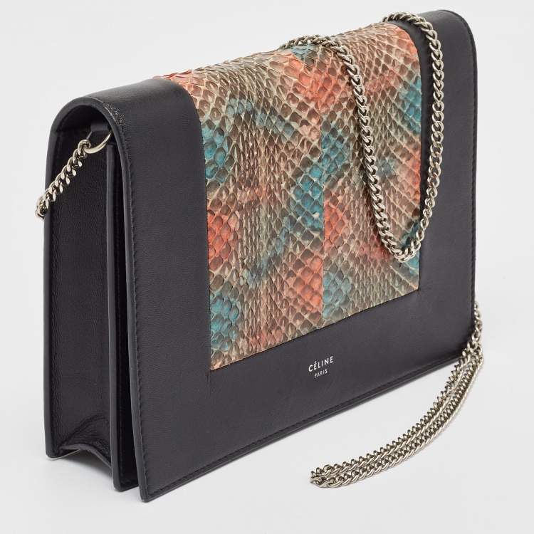 Pre Owned Celine Multicolor Snakeskin and Leather Frame Chain Clutch