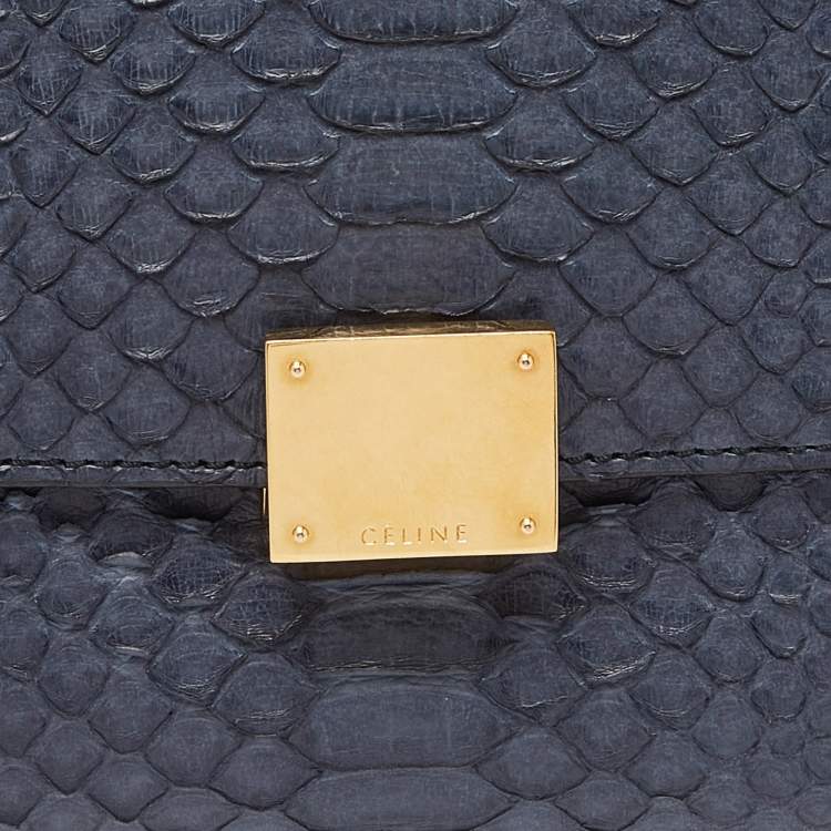 Pre Owned Celine Blue/Black Python and Suede Medium Trapeze Bag