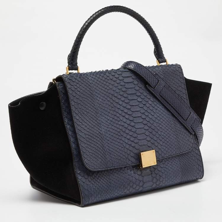 Pre Owned Celine Blue/Black Python and Suede Medium Trapeze Bag