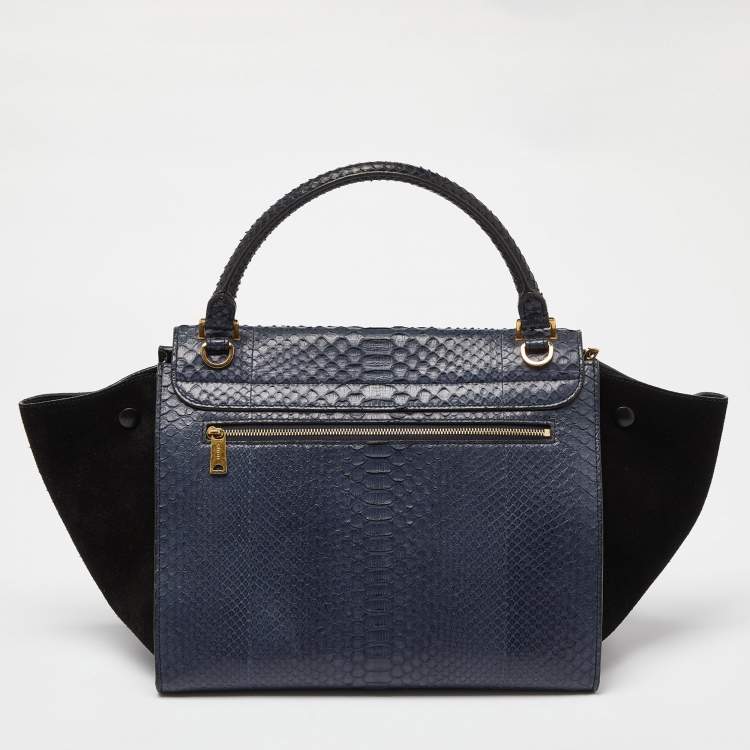 Pre Owned Celine Blue/Black Python and Suede Medium Trapeze Bag