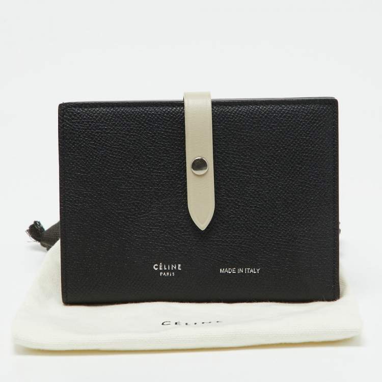 Pre Owned Celine Black/Off White Grained Leather Multifunction Strap Wallet