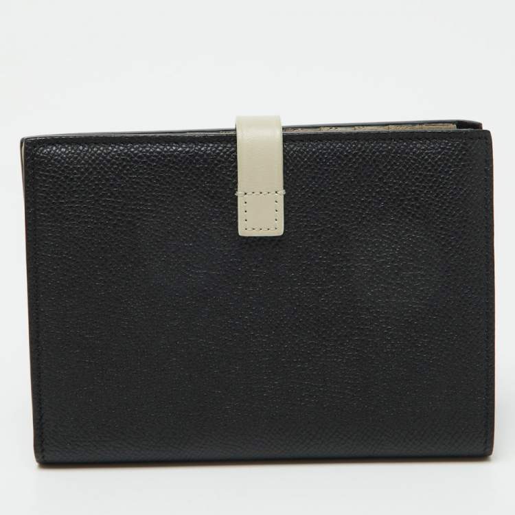Pre Owned Celine Black/Off White Grained Leather Multifunction Strap Wallet