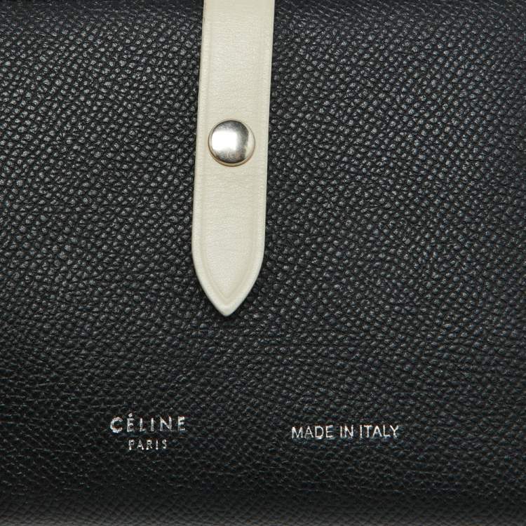 Pre Owned Celine Black/Off White Grained Leather Multifunction Strap Wallet