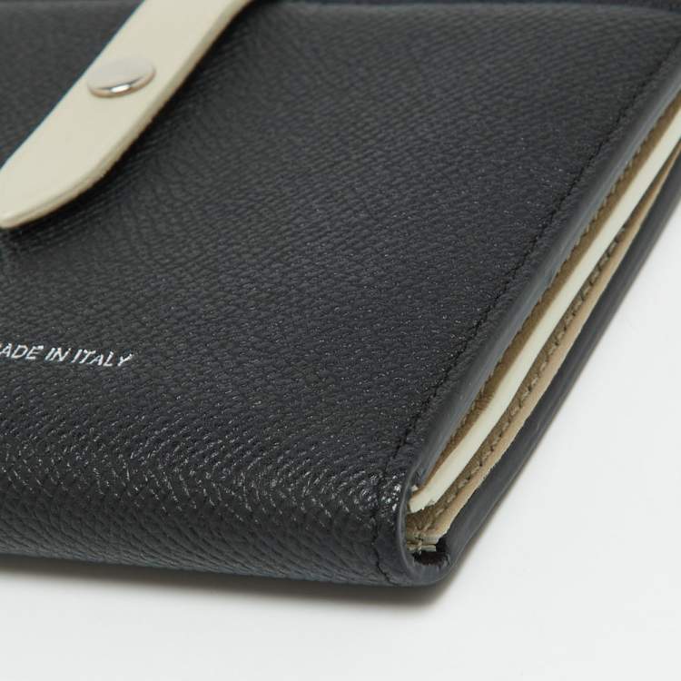 Pre Owned Celine Black/Off White Grained Leather Multifunction Strap Wallet