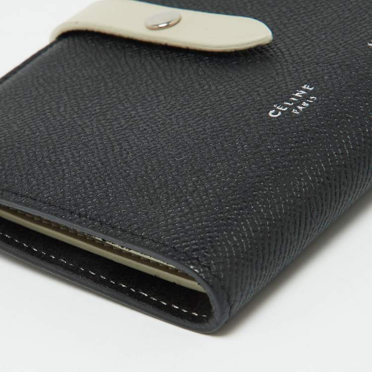 Pre Owned Celine Black/Off White Grained Leather Multifunction Strap Wallet
