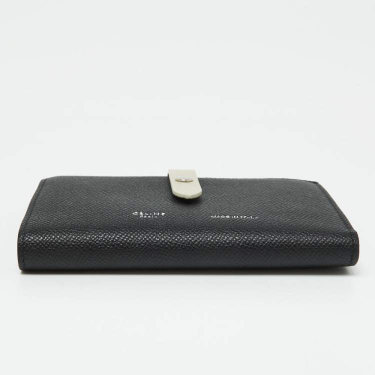Pre Owned Celine Black/Off White Grained Leather Multifunction Strap Wallet