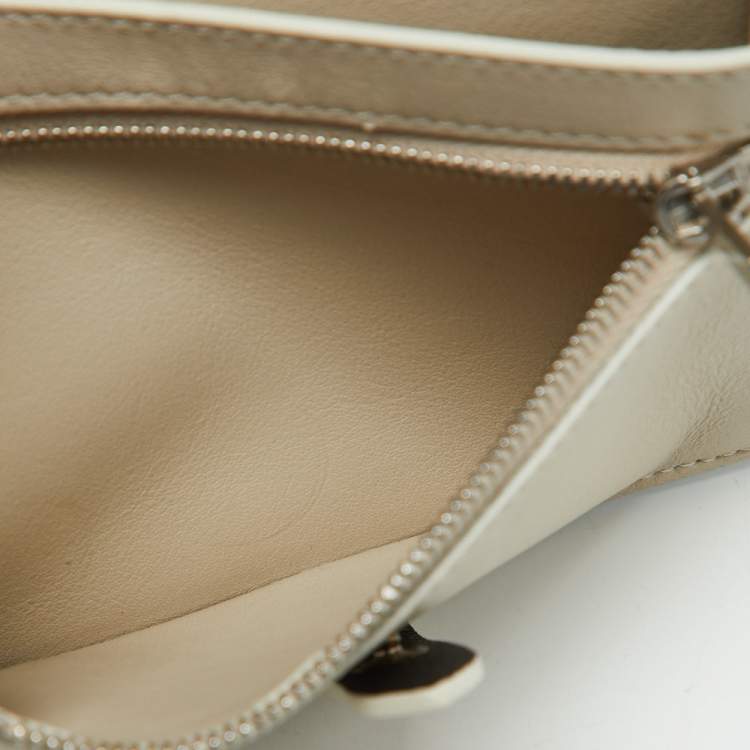 Pre Owned Celine Black/Off White Grained Leather Multifunction Strap Wallet