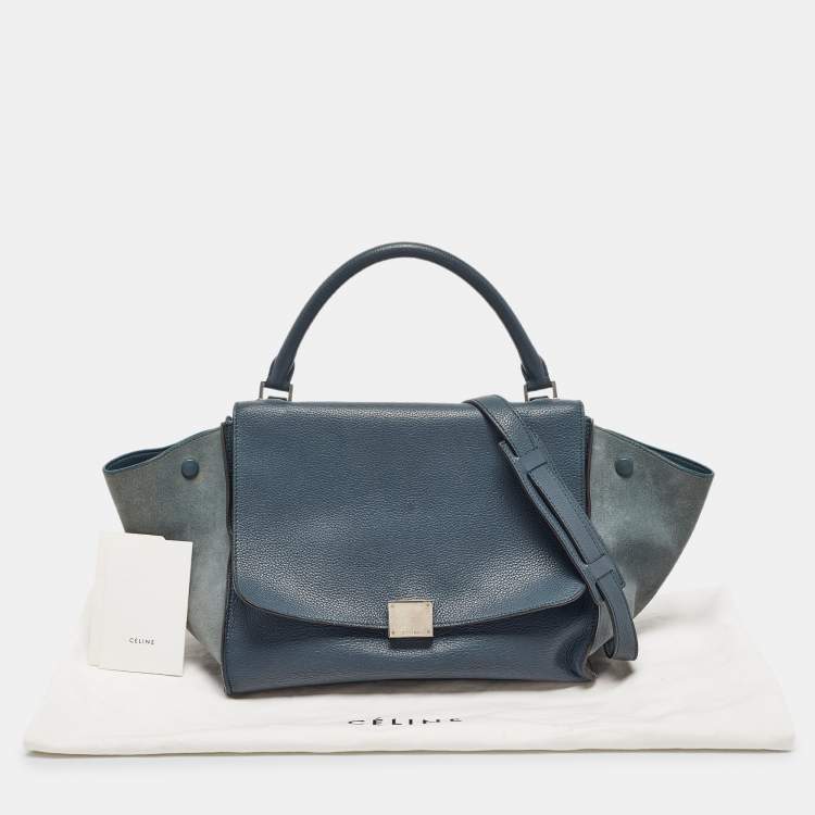 Pre Owned Celine Two Tone Blue Leather and Suede Medium Trapeze Bag