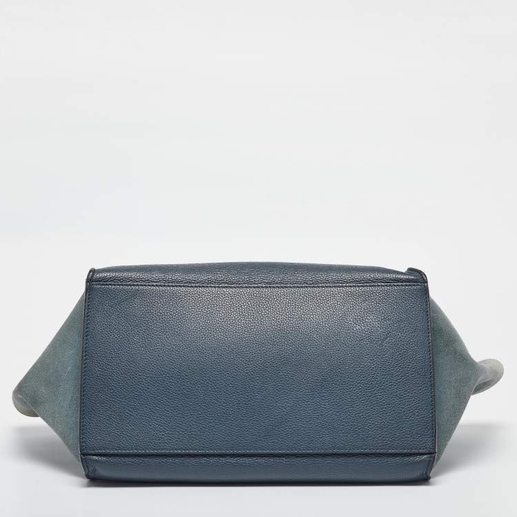 Pre Owned Celine Two Tone Blue Leather and Suede Medium Trapeze Bag